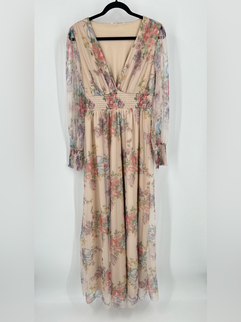 Baltic Born Layla Tulle Maxi Dress Romantic Floral Cream Pink Size Small